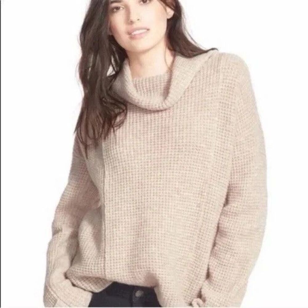Free People Sidewinder 100% Wool Cream Cowl Neck Slouchy Pullover Sweater XS